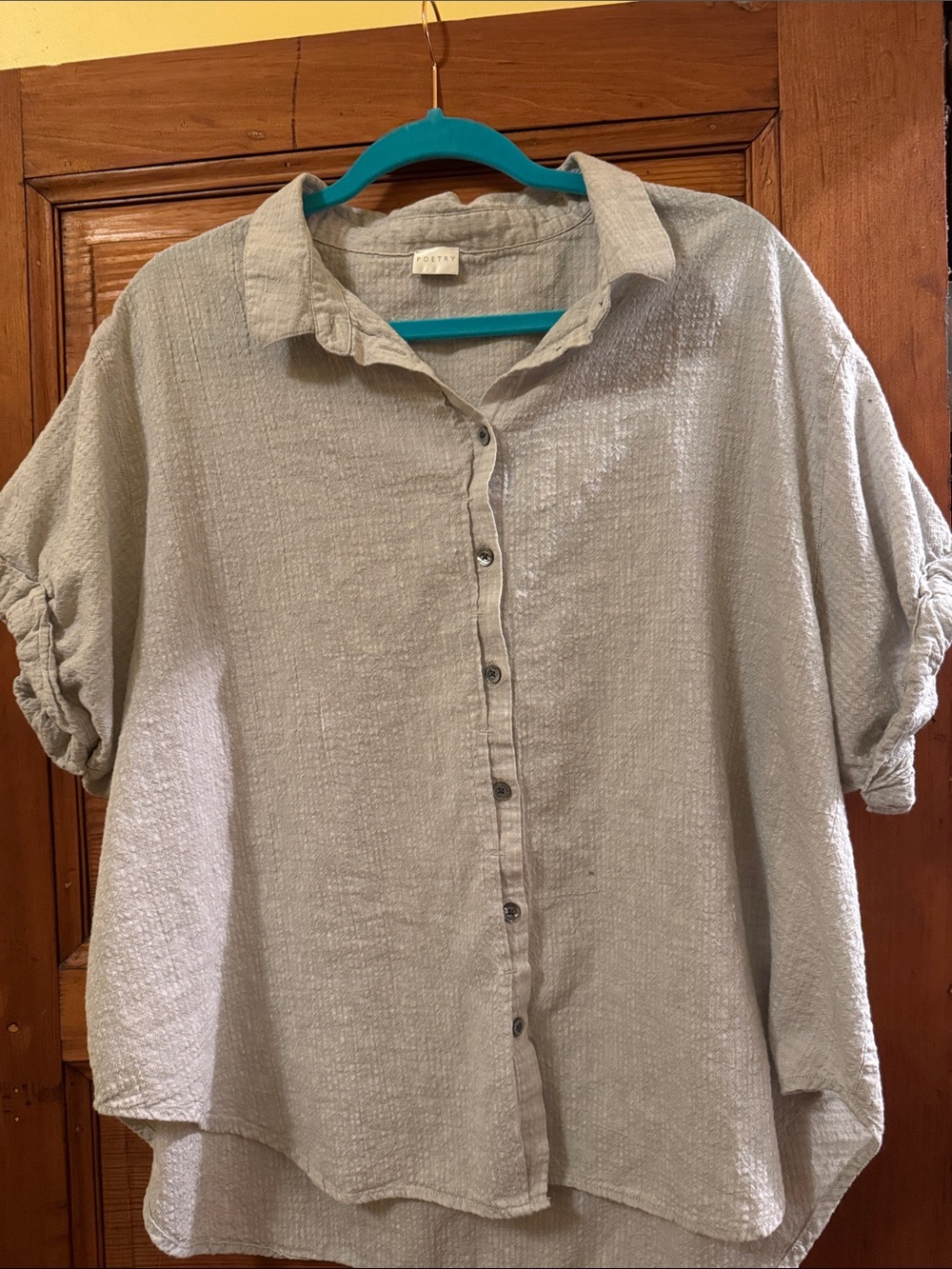Poetry Gray Green Textured Short-Sleeve Button-Down Shirt